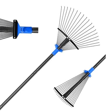 BsBsBest 61" Rake for Leaves with 18 Metal Tines 10-18" Expandable Head Rakes Adjustable Handle for Lawn Leaf Rake Yard Tools for Collecting Leaves, Grass Clippings, Garbage Blue - Image 1
