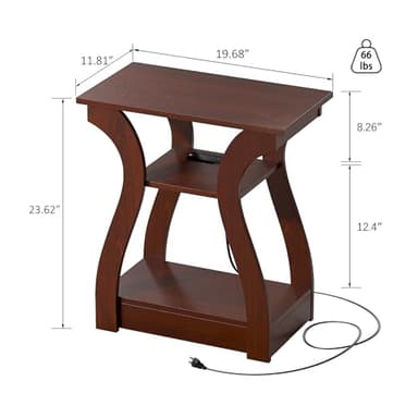 FROMJBEST End Tables Living Room Set of 2,Cherry End Table with Charging Station,Side Table, Nightstand for Bedroom, 3 Tier End Table with Storage Shelf for Living Room(Cherry) - Image 3