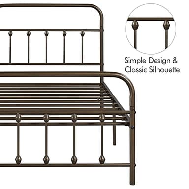Yaheetech Classic Metal Platform Bed Frame Mattress Foundation with Victorian Style Iron-Art Headboard/Footboard/Under Bed Storage/No Box Spring Needed/Twin Size Bronze - Image 6
