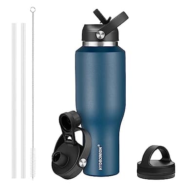 HYDROWION Water Bottles with Straw, 40oz Insulated Water Bottle fit in Car Cup Holder, Black Water Bottles with Straw Lid, Spout Lid and Flex Cap, Leakproof Travel Insulated Tumbler, Cobalt - Image 1