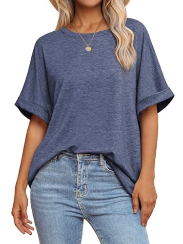 ATHMILE Womens Oversized T Shirts Summer Tops Spring Casual Loose Fit Workout Short Sleeve 2025 Beach Vacation Navy - Image 1