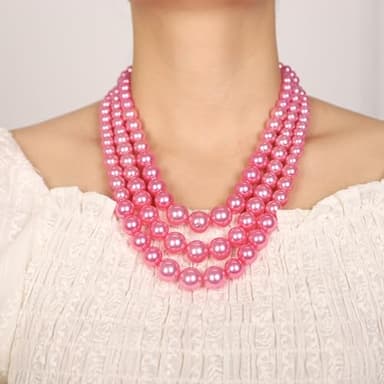 Denifery Vintage 1920s Large Pearl Collar Choker Necklace Earrings Set Simulated Pearl Statement Necklace Multi Strand Pearl Necklace Costume Jewelry Chunky Pearls Necklaces Wedding Jewelry for Women, - Image 2