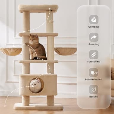 Gardner Pet 65in Heavy Duty Cat Tree Tower for Large Cats, Multi-Level Cat Furniture with Replaceable Sisal Scratching Post, Hammock | Extra-Large Platform & Condo (Upgraded Beige) - Image 8