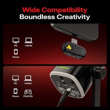 MAONO PD100W Wireless/USB Microphone, PC Gaming Mic with One-Click Noise Reduction,Mute Button,Custom RGB, 3.5mm Headphone Jack, Desktop Dynamic Streaming Mic for Recording,Podcasting, Black - Image 2