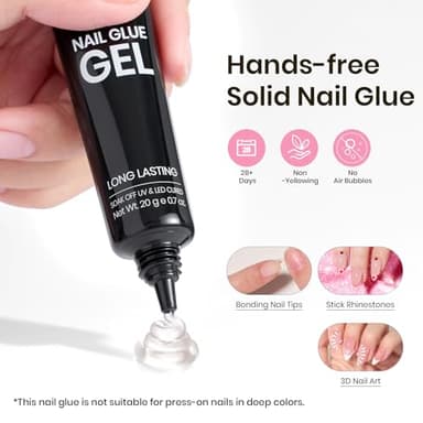 Beetles Tipex Gel Nail Kit, Medium Almond Nail Tips 224 Pcs 16 Sizes Pre-Building Pre-Etched False Nail Tips with Tipex Nail Glue, Mini Nail Lamp Thick Acrylic Nail Set Halloween Nails - Image 6