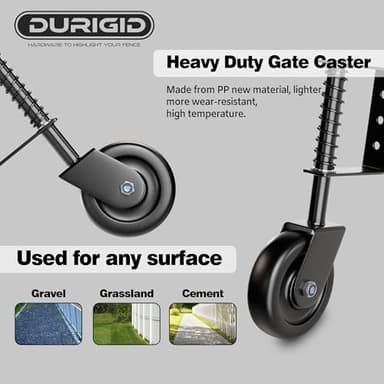 DURIGID 4.3” Spring Loaded Gate Caster Heavy Duty Gate Wheels for Wooden, Vinyl and Metal Gates, Gate Wheel with 360° Swivel, Ideal for Outdoor Fence Gates, 200 Lbs Capacity, Black, 1 Pack - Image 5