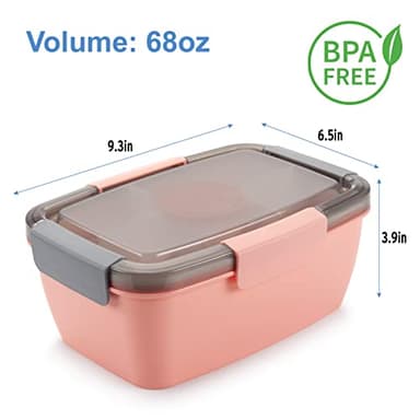 Freshmage Salad Lunch Container To Go, 68-oz Bowls with 4 Compartments, Dressing Container for Toppings, Snacks, Men, Women (Pink-XL) - Image 5