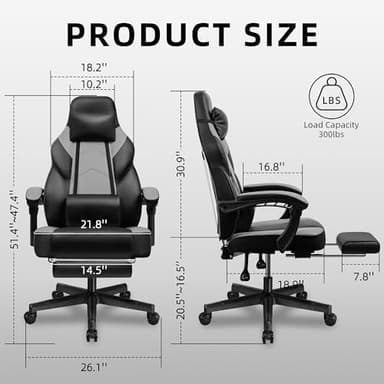 Shintenchi Gaming Chair, Computer Chair with Footrest and Lumbar Support,Video Game Chair Height Adjustable,Racing Style Computer Chair with 360°-Swivel Seat and Headrest (Grey) - Image 2