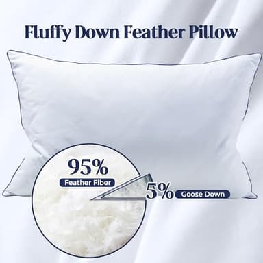 puredown Pillows Queen Size Set of 2, Soft Polyester Fabric Bed Pillow for Sleeping, Goose Feather Down Pillows, Hotel Bed Pillow 2 Pack - Image 2