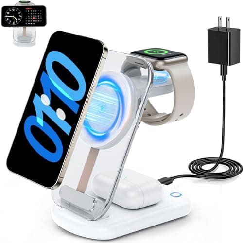 2025 Traveling Wireless Mag-Safe Fast Charging Station,Magnetic 3 in 1 Charger with Light for iPhone 17 16 15 14 13 12 Pro Max Plus,Apple Watch& Air pods 4 3 2 Pro-Gifts for Wife & Husband(White) - Image 1