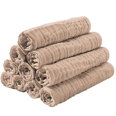 Yoofoss Muslin Burp Cloths for Baby 10 Pack 100% Organic Cotton Baby Washcloths for Boys Girls Large 20''X10'' Super Soft and Absorbent Brown - Image 6