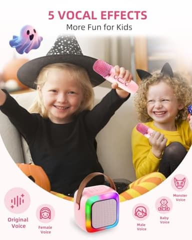 Anliuanliu Kids Karaoke Machine for Adults, Mini Portable Karaoke Bluetooth Speaker with 2 Wireless Microphones, Birthday Gifts Toys for Teen Girls Ages 4, 5, 6, 7, 8, 9, 10, 12+ Year Old (Pink) - Image 4