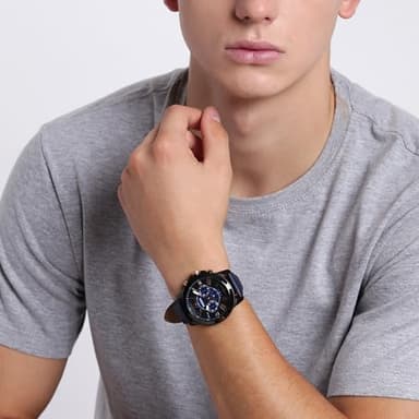 Fossil Men's Grant 44mm Quartz Stainless Steel and Leather Chronograph Watch for Men, Color: Black, Blue (Model: FS5061) - Image 5