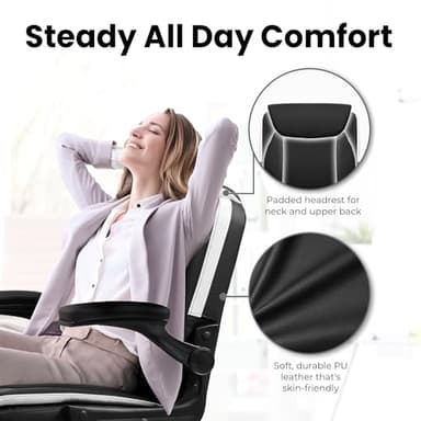 NEO CHAIR Office Desk Computer Chair Ergonomic Executive Mid-Back Leather Gaming Chair with Adjustable Flip-Up Armrests Wheels Swivel for Home Study Task (Black) - Image 4