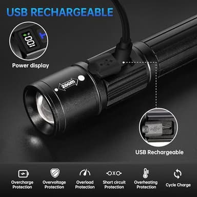 Rechargeable Flashlights 2 Pack, Super Bright High Lumens Flash Light, 5 Modes Zoomable Linternas with LCD Digital Display, Powerful Handheld LED Flashlights for Emergencies Camping - Image 3