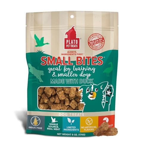 Plato Pet Treats Air Dried Small Bites Dog Treats, Natural Bite Sized Real Meat & Duck, Grain Free & High Protein, Made in the USA, 6oz - Image 1