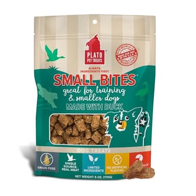 Plato Pet Treats Air Dried Small Bites Dog Treats, Natural Bite Sized Real Meat & Duck, Grain Free & High Protein, Made in the USA, 6oz - Image 1