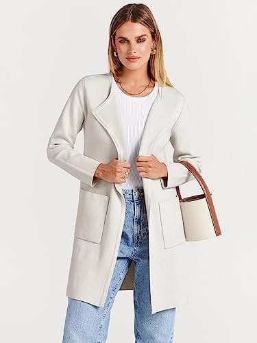 ANRABESS Women's Open Front Knit Lightweight Cardigan Casual Long Coatigan Sweater Lady Jacket Coat 2025 Fall Outerwear Off White Large - Image 7