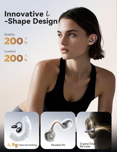 JOYROOM OE3 Clip-On Earbuds, Wireless Open Ear Earbuds Headphones with Auto L-R Recognition, Omni Tap Control, Immersive Sound, and Ultra-Light 4.9g Fit, Comfortable for Workouts and Daily Use(Black) - Image 3