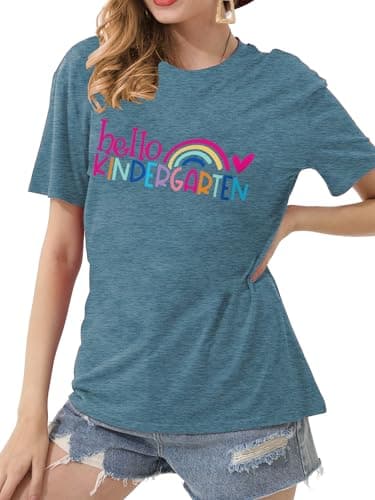 Kindergarten Teacher Shirts for Women Rainbow Kindergarten Teacher T-Shirt Hello Kindergarten Tee Tops - Image 2