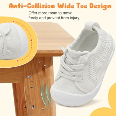 JIASUQI Infant First Walkers Shoes for Baby Sneaker Barefoot Shoes for Toddler Boys Girls White 12-18 Months - Image 2
