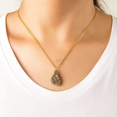 TGH Raw Pyrite Stone Pendant Necklace, Crystal Pendant 10-20 mm, Necklace for Women, Raw Crystal Jewelry, 16 + 2 Inches Adjustable Gold Plated Chain, Valentine Day Gift (Pyrite) - Image 5