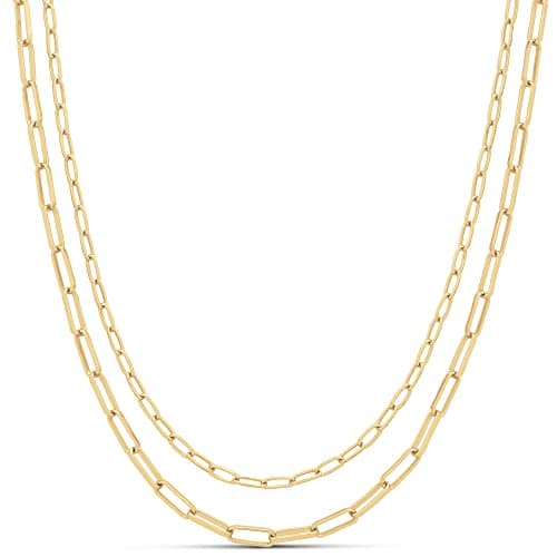 Amazon Essentials 14K Gold Plated Layered 2 Row Chain Necklace, Yellow 14K Gold - Image 1