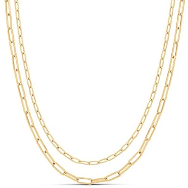 Amazon Essentials 14K Gold Plated Layered 2 Row Chain Necklace, Yellow 14K Gold - Image 1