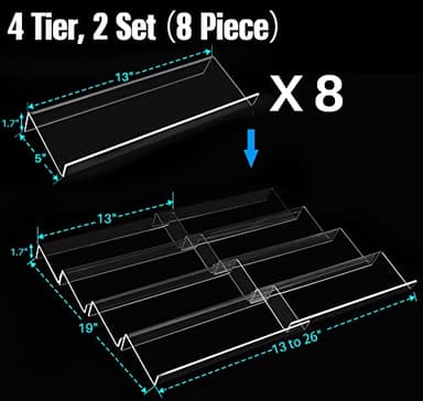 Antimbee Spice Drawer Organizer, 4 Tier- 8 Pack Kitchen Spice Rack Tray for Drawer, Expandable From 13" to 26" Acrylic Seasoning Organizer Rack Holds up 56 Spice Jars (Jars not Include) - Image 5