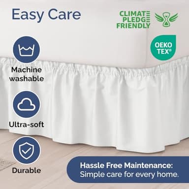 Wrap Around Dust Ruffle Bed Skirt - White - for Queen Size Beds with 12 Inch Drop - Easy Fit Elastic Strap - Adjustable Pleated Bedskirt w/Brushed Fabric - Wrinkle Free - for Women, Men, Kids & Teens - Image 6