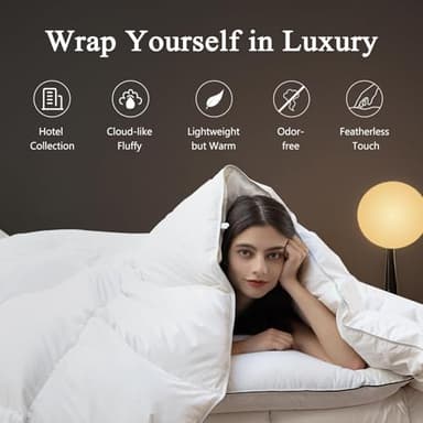 DWR Superior Feather Down Comforter Oversized King Size, Ultra-Soft Rose-Silk Cotton-Blend Fabric, All Season Medium Warmth Bed Duvet Insert(120"x98", White) - Image 2