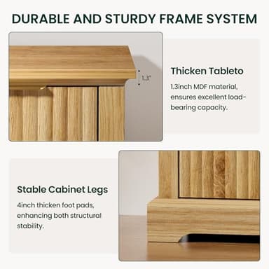 OLILAWN 55" Oak Fluted Sideboard Buffet Cabinet with Storage, Large Buffet Cabinet with 4 Doors, Wood Mid Century Modern Sideboard for Kitchen and Living Room - Image 4