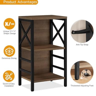 MNEETRUNG Small Bookshelf,3 Tier Industrial Bookcase with Metal Frame and Backboard,Low Rustic Brown Book Shelf,Book case for Small Spaces,Living Room,Bedroom and Home Office - Image 8