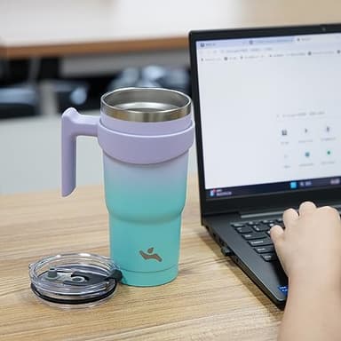 Konokyo 20 oz Tumbler with Handle and 2 Straw 2 Lid, Insulated Water Bottle Stainless Steel Vacuum Cup Reusable Travel Mug, Lavender Green - Image 7