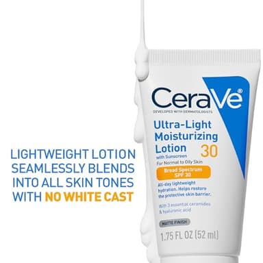 CeraVe Ultra-Light Moisturizing Lotion With SPF 30, Daily Face Moisturizer with SPF, Formulated with Hyaluronic Acid & Ceramides, Broad Spectrum SPF, Oil Free, Matte Finish, 1.7 Ounce - Image 2