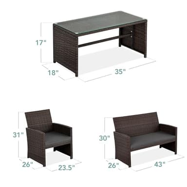 Best Choice Products 4-Piece Outdoor Wicker Patio Conversation Furniture Set for Backyard w/Coffee Table, Seat Cushions - Brown/Stone Gray - Image 7