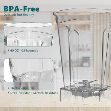OMMO Blender 1800W, Professional High Speed Countertop Blender with Stainless Steel Blades, 60oz BPA Free Jar for Shakes and Smoothies, Ice and Fruits, Dishwasher Safe - Image 5