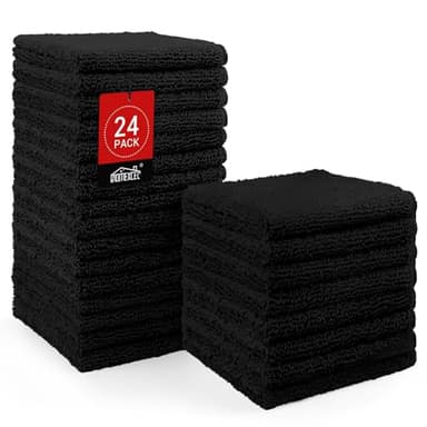 HOMEXCEL Black Washcloths 24 Pack, Highly Absorbent and Soft Microfiber Face Towel, Makeup Remover Towels, Multi-Purpose Wash Cloths for Bathroom, Hotel, Spa, Gym, and Kitchen, 12x12 Inch - Image 1