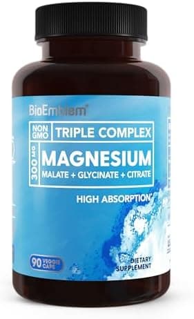 BioEmblem Triple Magnesium Complex | 300mg Magnesium Glycinate, Malate & Citrate | High Absorption Chelated Formula | Vegan, Non-GMO, Gluten-Free | 90 Capsules - Image 3