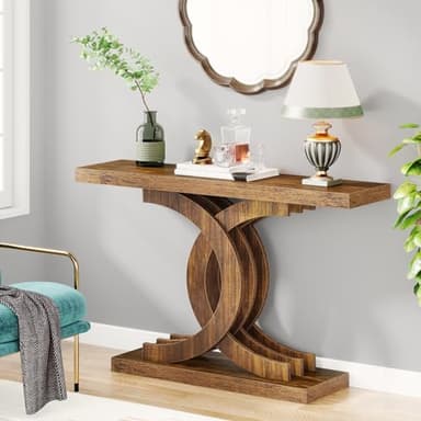 Tribesigns Console Tables for Entryway, Modern Farmhouse 39-inch Entryway Table with Geometric Base, Wooden & Metal Hallway Table/Narrow Sofa Table/Accent Table for Entrance, Living Room - Image 4