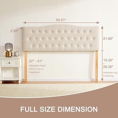 Huatean Home Tufted Upholstered Headboard Full Size, Sturdy and Durable Solid Wood Full XL headboard, Fabric Headboard Adjustable Height from 37” to 51”, Modern Button Diamond Design Head Board, Beige - Image 2