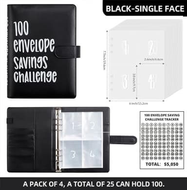 2PCS 100 Envelopes Money Saving Challenge, Envelopes Challenge Binder, Achieving Financial Goals with a Budget Binder and Cash Envelopes, Successfully Reach Your Savings Goals of $5,050 (Blue+Black) - Image 2