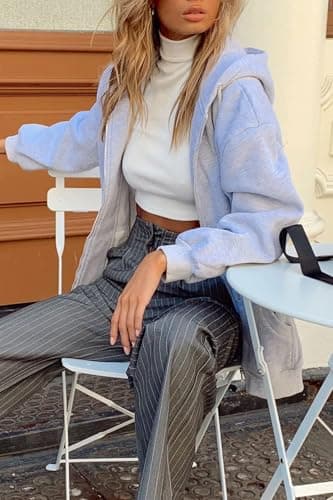 PRETTYGARDEN Women's 2025 Zip Up Y2K Hoodies Casual Long Sleeve Sweatshirts Spring Track Jackets with Pockets (Grey,XX-Large) - Image 7