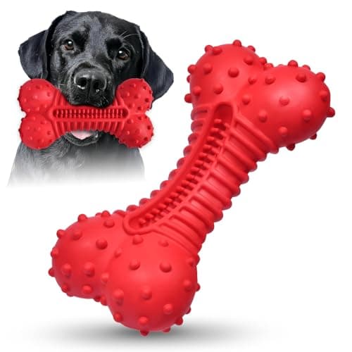 Ouilter Dog Toys for Aggressive Chewers, Dog Chew Toys for Medium Large Dogs, Durable Natural Rubber Dog Toys with Bacon Flavor, Indestructible Dog Toy, Red - Image 1