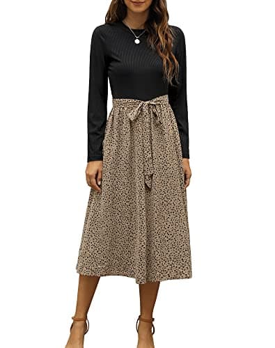 Zattcas Womens Long Sleeve Midi Dresses Casual Work Fall Dresses with Pockets Black T S - Image 1