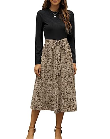 Zattcas Womens Long Sleeve Midi Dresses Casual Work Fall Dresses with Pockets Black T S - Image 1
