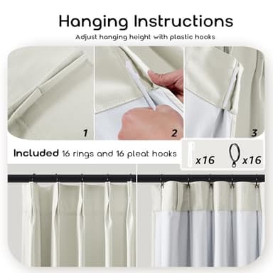 SHINELAND 102 Inch Long Curtains,Blackout Linen Pinch Pleated Ivory Cream Black Out Thermal Drapes for Living Room - Image 6