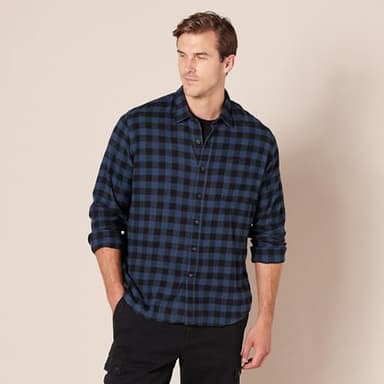 Amazon Essentials Men's Flannel Shirts Long Sleeve, Slim-Fit Button Down Plaid, Black Blue Buffalo Plaid, X-Small - Image 6