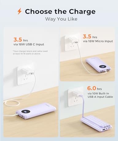 JOYFAR Portable-Charger-Power-Bank Travel Essentials Battery Pack USB C 10000mAh Built in Cable 22.5W Phone Fast Charging Powerbank Compatible with iPhone 16 15 14 13 12 X iPad Samsung Google (Purple) - Image 6