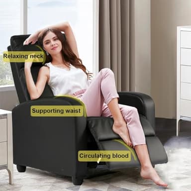 BestMassage | Recliner Chair | No Massage Function | Leather Black | with Lumbar Support, Adjustable Push Back, Wide Armrests, Footrest & Padded Seat | Easy Assembly | for Living Room, Home Theatre - Image 7